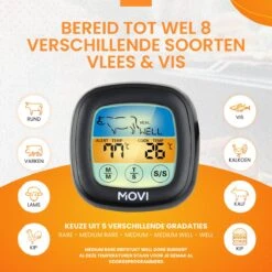 Movi® Mini+ Vleesthermometer - Bbq Thermometer – Kamado - Oventhermometer - Vleesthermometer Draadloos – Keukenthermometer - Suikerthermometer - Vloeistofthermometer – Barbecue Accessoires - Inclusief E-Book - Kookwekker - -Merkloos Verkoopwinkel 1200x1200 1610
