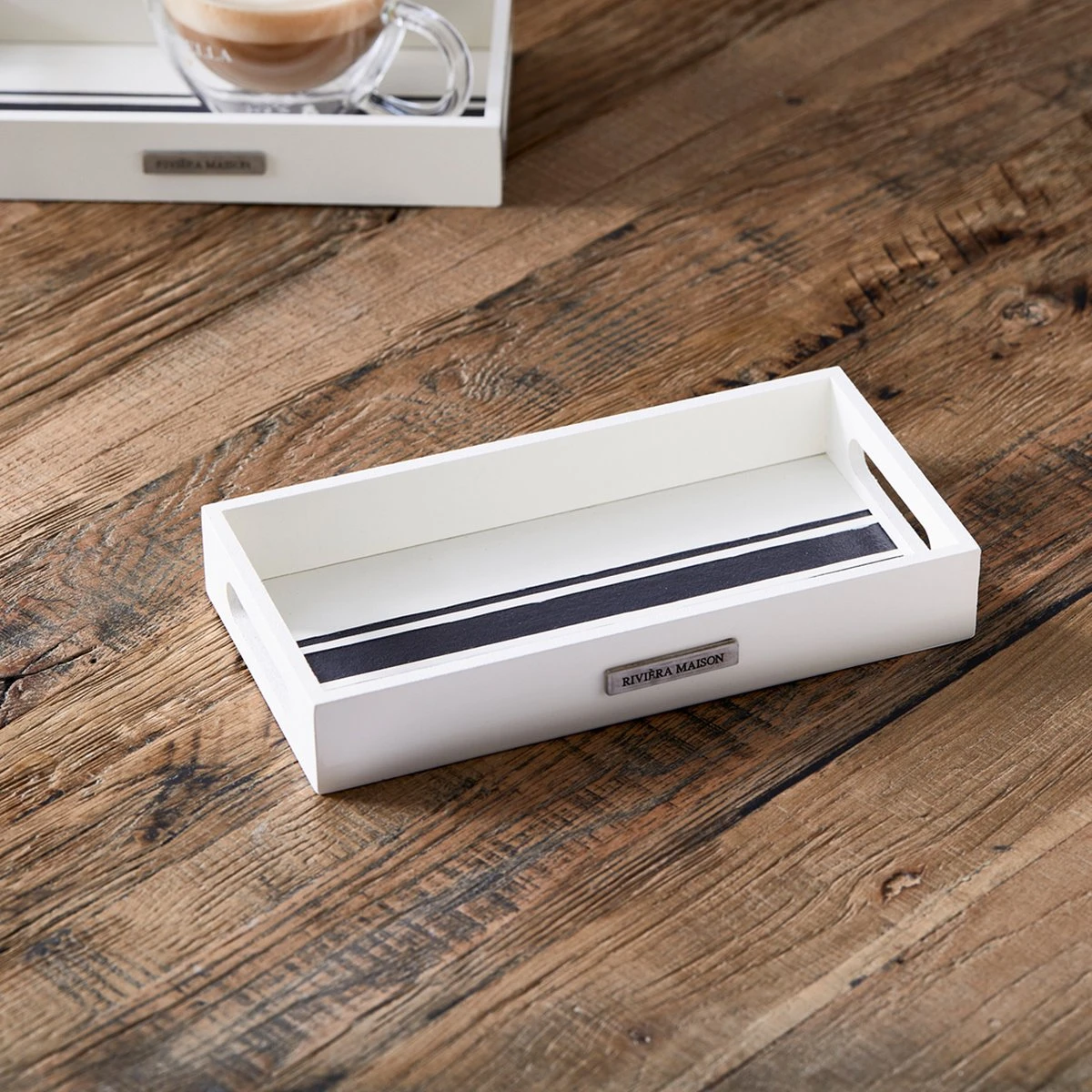 Riviera Maison Dienblad Rechthoek, Serveerblad Koffie - En Thee - Shoreline Mini Tray - Wit - MDF 2 Riviera Maison Dienblad Rechthoek, Serveerblad Koffie - En Thee - Shoreline Mini Tray - Wit - MDF - Afbeelding 2