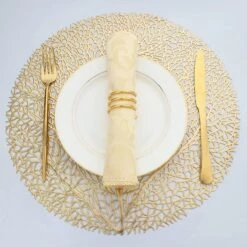 Gouden Placemat Leaf - Rond - Set Van 4 Stuks - Bloem - Blad Goud- Elegant - Chique - Feest - Bruiloft - Trouwen - Hoogwaardig Kwaliteit - 38 Cm - Feestelijk Dineren -Merkloos Verkoopwinkel 1200x1200 1741