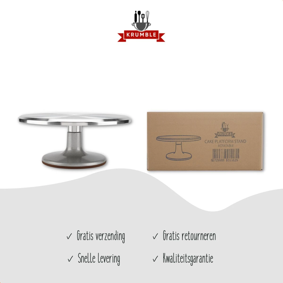 Krumble Taartplateau Draaibaar RVS / Diameter Van Ø31cm / Ideaal Voor Het Snijden En Maken Van Taarten - Geborsteld Chroom 7 Krumble Taartplateau Draaibaar RVS / Diameter Van Ø31cm / Ideaal Voor Het Snijden En Maken Van Taarten - Geborsteld Chroom - Afbeelding 7