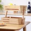 Merkloos Decopatent® 2 Laags Dubbele Fruitschaal - Bamboe Hout - Staande Fruitmand Etagere - Afm: 32 X 19.5 X 23 Cm.