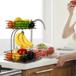 SensaHome - Fruitmand Met Bananenhouder - Vierkant 2-Laags Zwart - Fruitschaal - Etagere - Metaal - Industrial - Modern -Merkloos Verkoopwinkel 1200x1200 1789