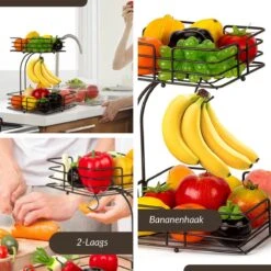 SensaHome - Fruitmand Met Bananenhouder - Vierkant 2-Laags Zwart - Fruitschaal - Etagere - Metaal - Industrial - Modern -Merkloos Verkoopwinkel 1200x1200 1793
