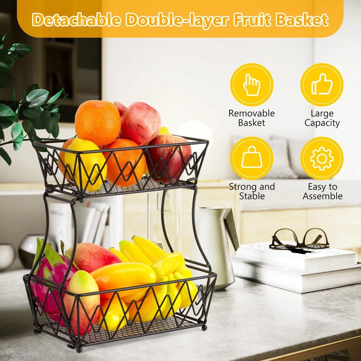 Cgoods Fruitschaal 2 Laags - Fruitschaal - Fruitmand - Fruitschaal Etagere - Schaal - Zwart 4 Cgoods Fruitschaal 2 Laags - Fruitschaal - Fruitmand - Fruitschaal Etagere - Schaal - Zwart - Afbeelding 4