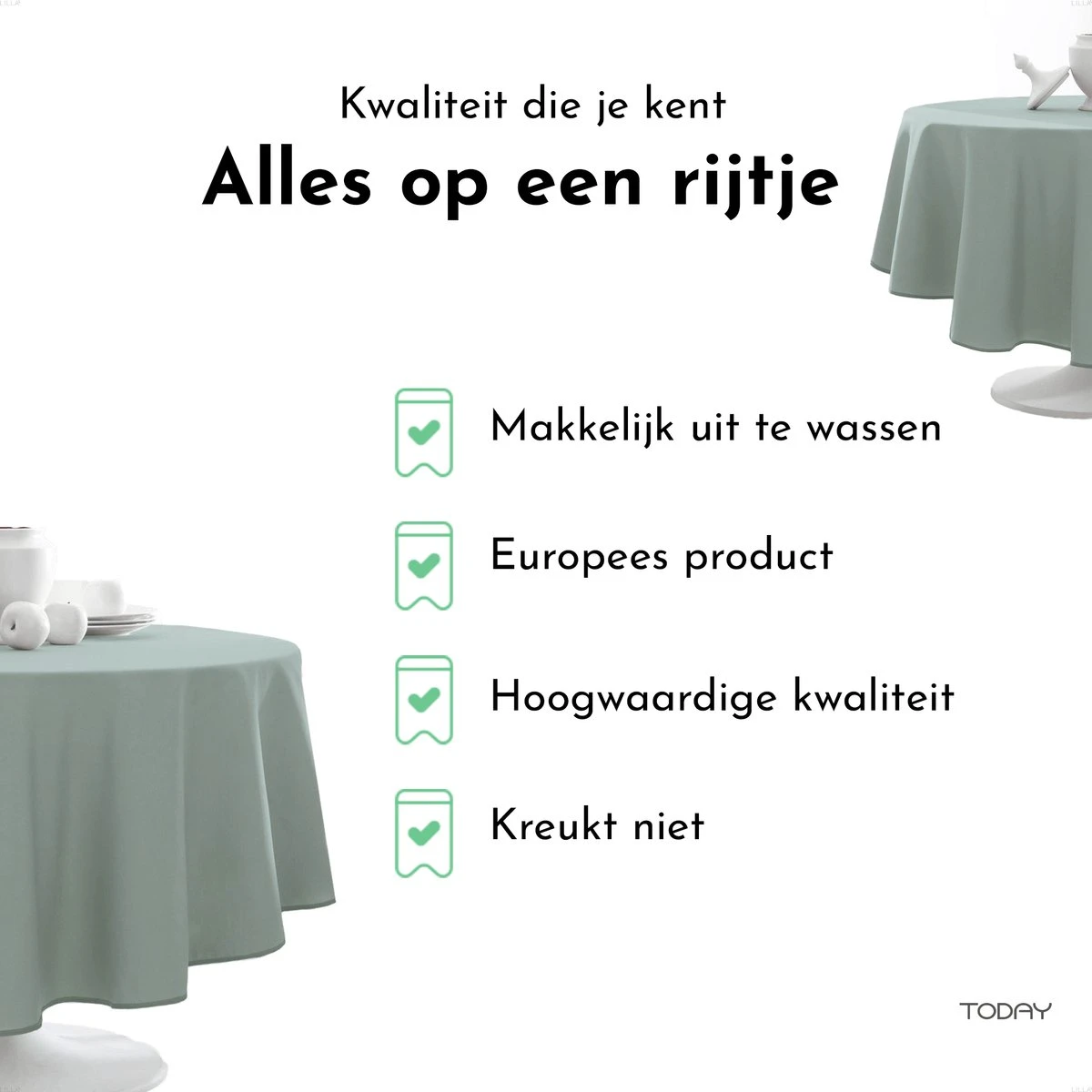 Today Rond Tafelkleed - Tafellaken - Ø180cm - Polyester - Céladon - Jade 4 Today Rond Tafelkleed - Tafellaken - Ø180cm - Polyester - Céladon - Jade - Afbeelding 4