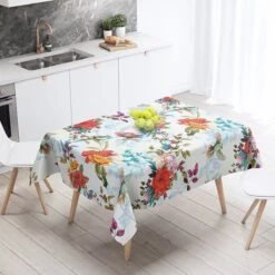 Ulticool - Tafelkleed - Groot Tafelzeil Plastic - Afwasbaar Afneembaar Wasbaar - Voor Binnen En Buiten - Waterdicht - 140 X 240 Cm - Tafelloper Rechthoekig - Design Vogel Bloemen Natuur - Wit Groen Rood Blauw Roze