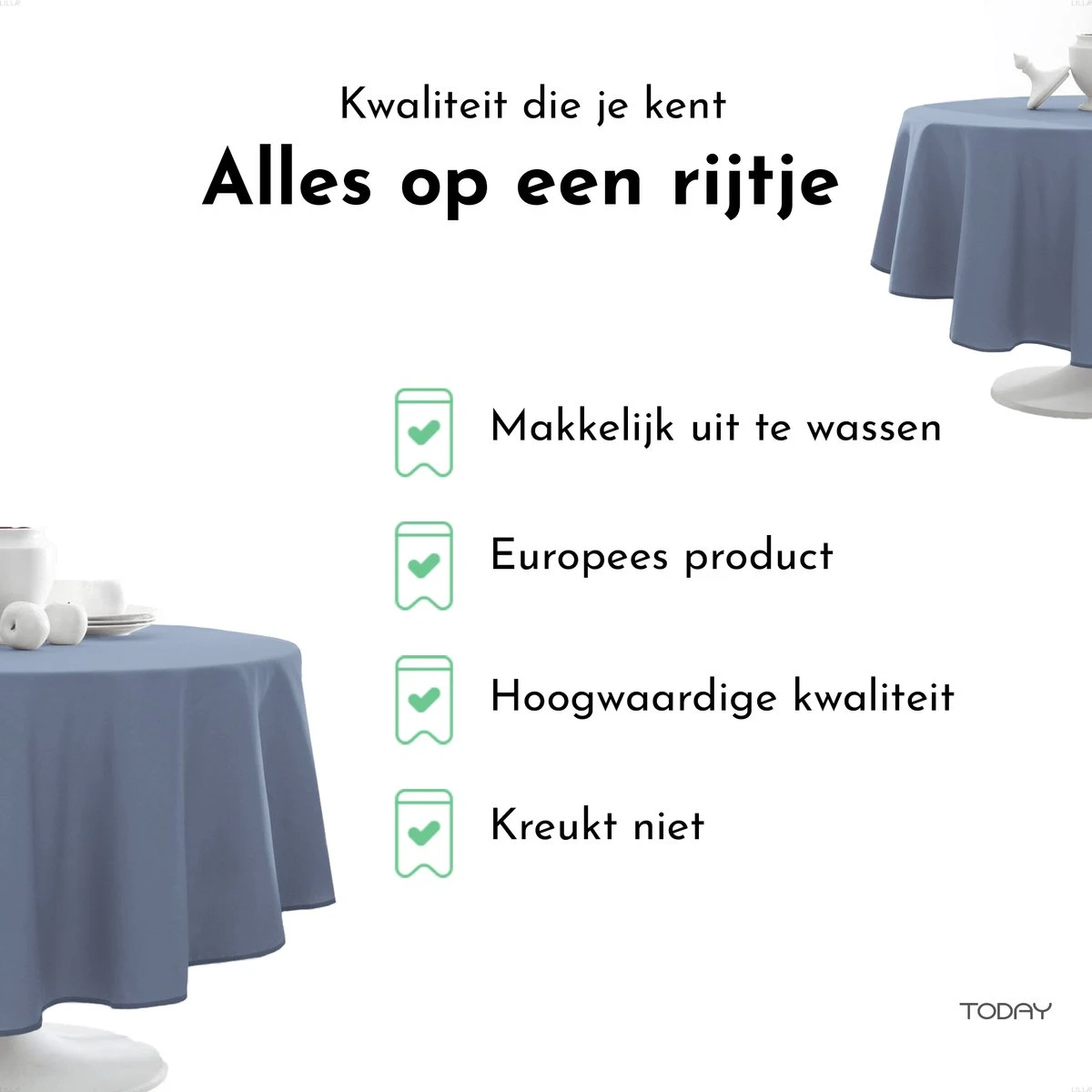 Today Rond Tafelkleed - Tafellaken - Ø180cm - Polyester - Denim - Lichtblauw 4 Today Rond Tafelkleed - Tafellaken - Ø180cm - Polyester - Denim - Lichtblauw - Afbeelding 4