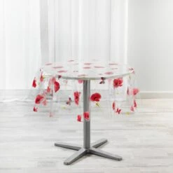 Merkloos Tafelkleed Plastic Rond Klaproos - Tafelzeil Transparant - 140cm Diameter - Tafellaken - Gourmet