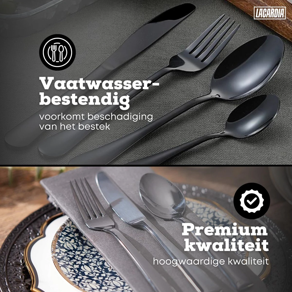 LaCardia Bestekset Glans Zwart – 24-delig Bestek – 6 Persoons – Bestek Zwart Voor 6 Personen 5 LaCardia Bestekset Glans Zwart – 24-delig Bestek – 6 Persoons – Bestek Zwart Voor 6 Personen - Afbeelding 5