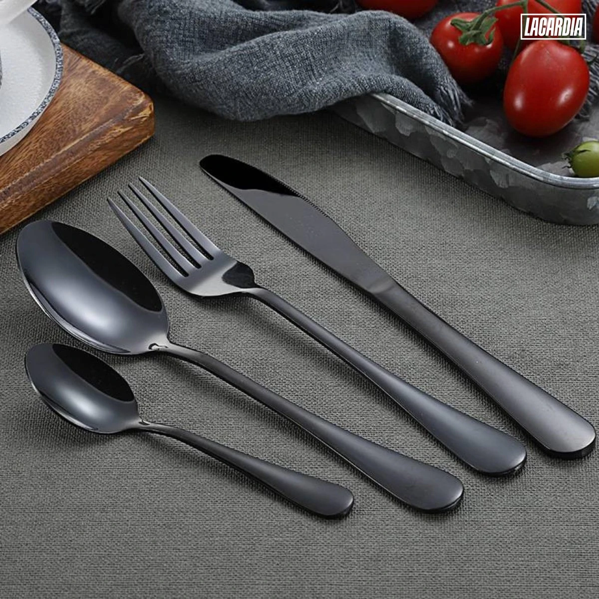 LaCardia Bestekset Glans Zwart – 24-delig Bestek – 6 Persoons – Bestek Zwart Voor 6 Personen 6 LaCardia Bestekset Glans Zwart – 24-delig Bestek – 6 Persoons – Bestek Zwart Voor 6 Personen - Afbeelding 6