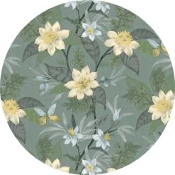 Raved Rond Tafelzeil - Bloemen Design 160 Cm ø - Groen - PVC - Afwasbaar