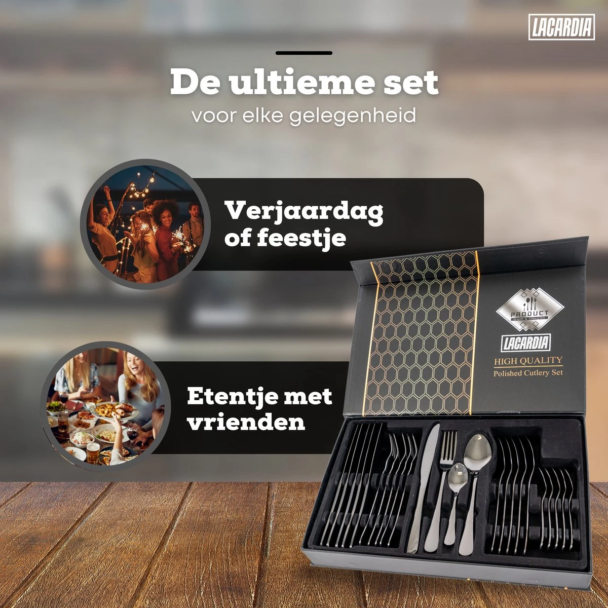 LaCardia Bestekset Glans Zwart – 24-delig Bestek – 6 Persoons – Bestek Zwart Voor 6 Personen 8 LaCardia Bestekset Glans Zwart – 24-delig Bestek – 6 Persoons – Bestek Zwart Voor 6 Personen - Afbeelding 8