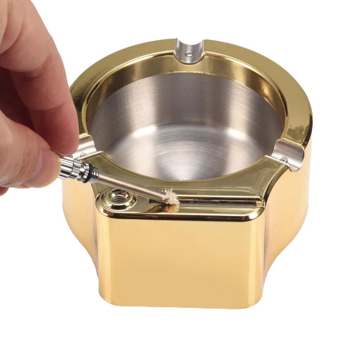 Boscer® Asbak Met Aansteker | Goud RVS | Aansteker Kerosine | Sigarettenhouder | Luxe Asbak | Aansteker | Vuursteen 1 Boscer® Asbak Met Aansteker | Goud RVS | Aansteker Kerosine | Sigarettenhouder | Luxe Asbak | Aansteker | Vuursteen