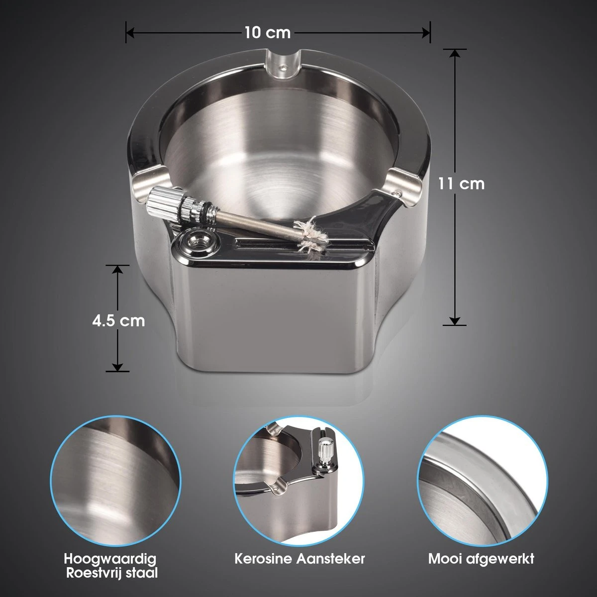 Boscer® Asbak Met Aansteker | Goud RVS | Aansteker Kerosine | Sigarettenhouder | Luxe Asbak | Aansteker | Vuursteen 2 Boscer® Asbak Met Aansteker | Goud RVS | Aansteker Kerosine | Sigarettenhouder | Luxe Asbak | Aansteker | Vuursteen - Afbeelding 2