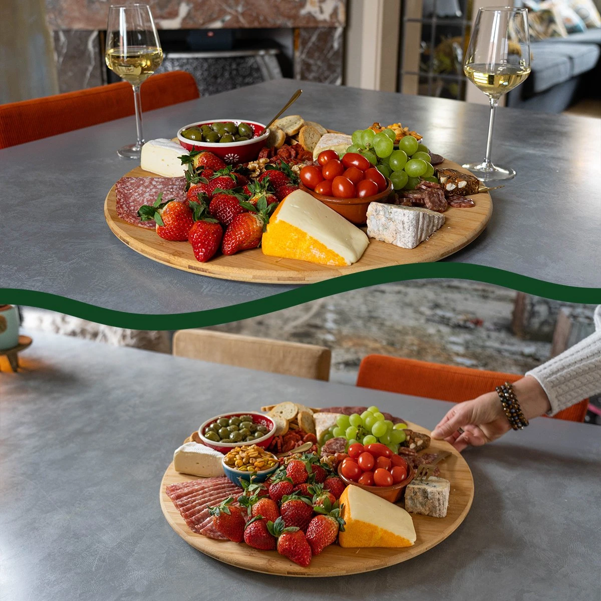 JoFlow Draaiplateau Of Borrelplank - Draaischijf – Draaischotel – 360 Graden Roterend Serveerbord, Hapjesplank, Van Bamboe Hout – Roterende Plaat – ⌀ 35CM 6 JoFlow Draaiplateau Of Borrelplank - Draaischijf – Draaischotel – 360 Graden Roterend Serveerbord, Hapjesplank, Van Bamboe Hout – Roterende Plaat – ⌀ 35CM - Afbeelding 6