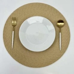 Merkloos Placemats - Rond - 38 Cm - 4 Stuks - Onderlegger - Hitte Bestendig - GOUD - Luxe Uitstraling