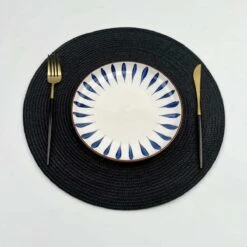Merkloos Placemats - Rond - 38 Cm - 4 Stuks - Onderlegger - Hitte Bestendig - Zwart - Luxe Uitstraling