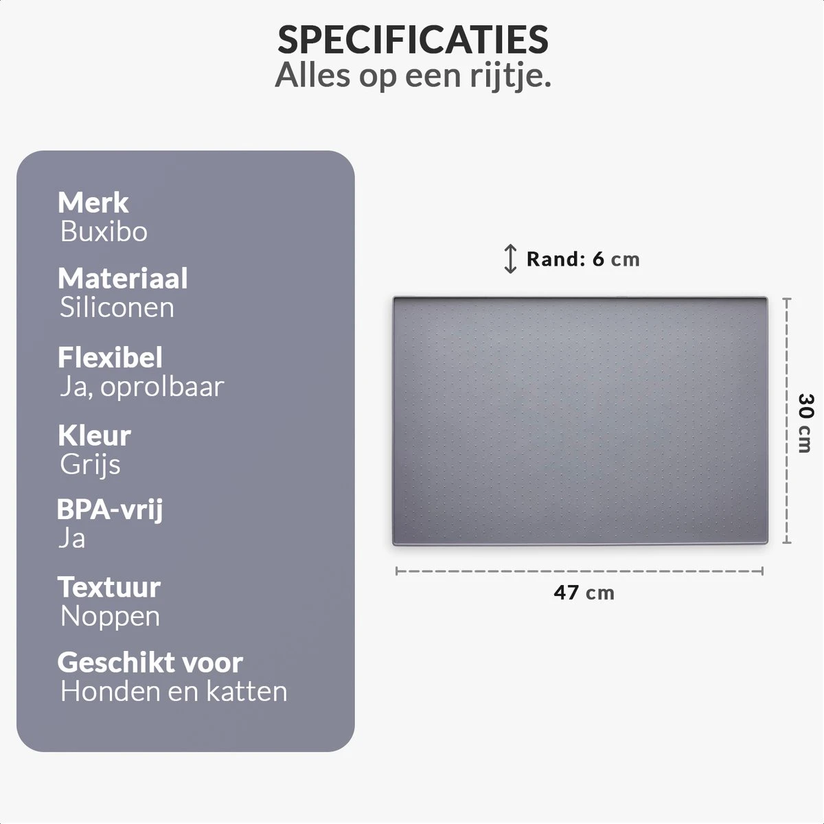 Buxibo - Siliconen Placemat Voor Voerbak Van Hond Of Kat - Waterdichte Placemat Voor Voer Huisdieren - Wasbaar - 30x47cm - Grijs 3 Buxibo - Siliconen Placemat Voor Voerbak Van Hond Of Kat - Waterdichte Placemat Voor Voer Huisdieren - Wasbaar - 30x47cm - Grijs - Afbeelding 3