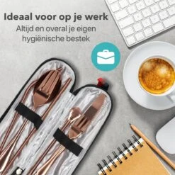 Damster Reisbestek - Verbeterde Versie - Meeneem Bestek Rvs - Reis Bestekset To Go - Incl. Herbruikbare Rietjes - Eenpersoons - Achtdelig - Roodgoud -Merkloos Verkoopwinkel 1200x1200 239