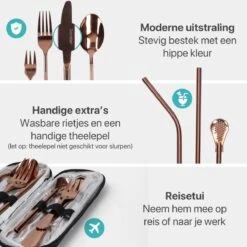 Damster Reisbestek - Verbeterde Versie - Meeneem Bestek Rvs - Reis Bestekset To Go - Incl. Herbruikbare Rietjes - Eenpersoons - Achtdelig - Roodgoud -Merkloos Verkoopwinkel 1200x1200 242