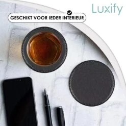Luxe Leren Onderzetters Met Houder - 16 Stuks - Onderleggers Voor Glazen - Glasonderzetters Voor Op Tafel - Coasters - Zwart - Rond -Merkloos Verkoopwinkel 1200x1200 2428