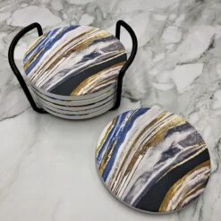 Maison Extravagante - Luxe Onderzetters 'Nordic' Voor Glazen En Mokken - Set Van 6 - Inclusief Zwarte Metalen Houder - Keramische Onderzetters - Anti-slip - Rond -Merkloos Verkoopwinkel 1200x1200 2455