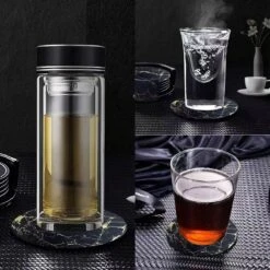 Luxe Leren Marmeren Onderzetters Met Houder - 16 Stuks - Onderleggers Voor Glazen - Glasonderzetters Voor Op Tafel - Coasters - Zwart / Goud - Rond -Merkloos Verkoopwinkel 1200x1200 2466