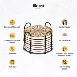 IBright Onderzetters Voor Glazen - Set Van 8 Met Houder - Rond - Bohemian - Oosterse - Mandala Design - Coasters -Merkloos Verkoopwinkel 1200x1200 2470