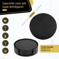 Swissl Leren Onderzetters Voor Glazen - 6 Onderleggers Met Houder - Zwarte Ronde Glasonderzetters Voor Op Tafel - Coasters - Vlak -Merkloos Verkoopwinkel 1200x1200 2510