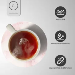 Castagnola Keramische Onderzetters Met Houder – Onderzetters Voor Glazen – Onderzetters Design – Onderzettersset – Drink Onderzetters – Keramisch – Kurk – Set Van 6 – Roze/Wit -Merkloos Verkoopwinkel 1200x1200 2522