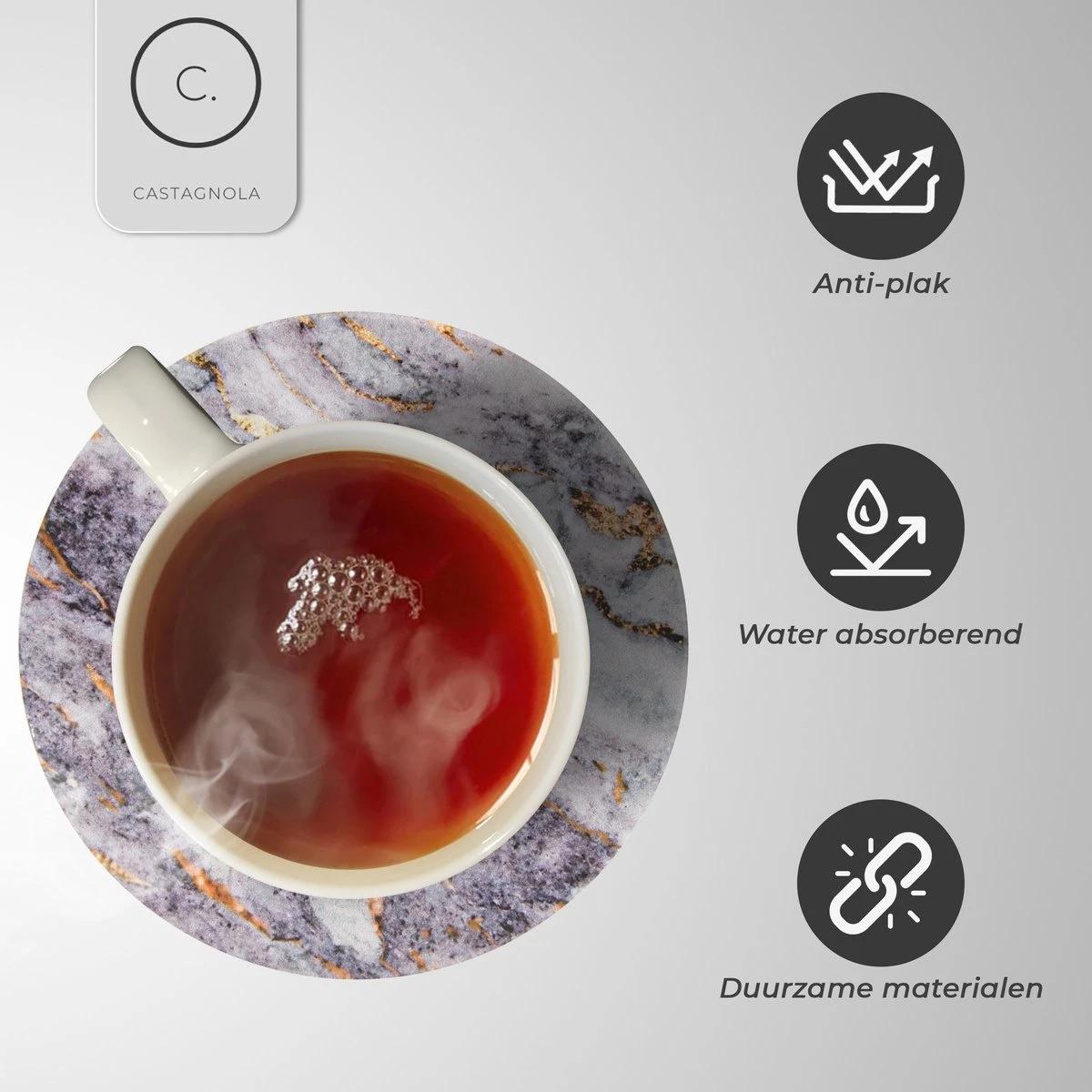 Castagnola Keramische Onderzetters Met Houder – Onderzetters Voor Glazen – Onderzetters Design – Onderzettersset – Drink Onderzetters – Keramisch – Kurk – Set Van 6 – Grijs/Goud 6 Castagnola Keramische Onderzetters Met Houder – Onderzetters Voor Glazen – Onderzetters Design – Onderzettersset – Drink Onderzetters – Keramisch – Kurk – Set Van 6 – Grijs/Goud - Afbeelding 6