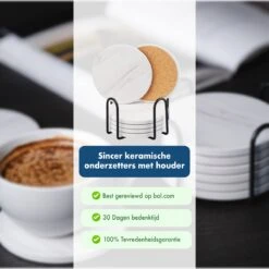 Sincer Keramische Onderzetters Voor Glazen Met Houder – Set Van 6 Witte Keramische/Marmeren Onderleggers –Luxe/Modern Design - Premium Kwaliteit – Kurken Antislip Onderkant – Hittebestendig – Zeer Absorberend – Rond – Duurzaam/Milieuvriendelijk -Merkloos Verkoopwinkel 1200x1200 2565