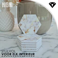 HighSupply Design Onderzetters Van Marmer En Keramiek Voor Glazen – Wit – 6 Onderleggers – Glasonderzetters Met Houder – Kurk -Merkloos Verkoopwinkel 1200x1200 2574