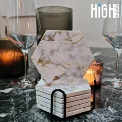 HighSupply Design Onderzetters Van Marmer En Keramiek Voor Glazen – Wit – 6 Onderleggers – Glasonderzetters Met Houder – Kurk -Merkloos Verkoopwinkel 1200x1200 2576