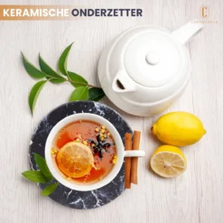 Castagnola Keramische Onderzetters Met Houder – Onderzetters Voor Glazen – Onderzetters Design – Onderzettersset – Drink Onderzetters – Keramisch – Kurk – Set Van 6 – Grijs/Zwart -Merkloos Verkoopwinkel 1200x1200 2598