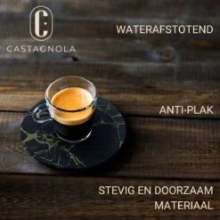 Castagnola Lederen Onderzetters Met Houder – Onderzetters Voor Glazen – Onderzetters Design – Onderzettersset – Drink Onderzetters – Leder – Leren Onderzetters – Set Van 6 – Zwart/Goud -Merkloos Verkoopwinkel 1200x1200 2599