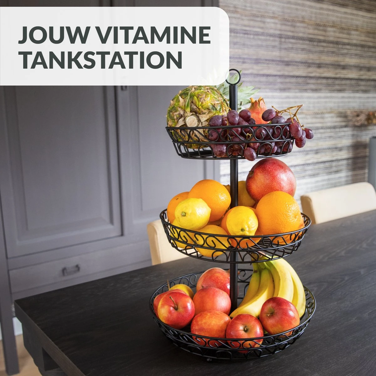 Chefarone Fruit Etagère 3 Laags - Fruitmand Metaal - Fruitschaal - Groentemand - Opberger - Zwart 3 Chefarone Fruit Etagère 3 Laags - Fruitmand Metaal - Fruitschaal - Groentemand - Opberger - Zwart - Afbeelding 3