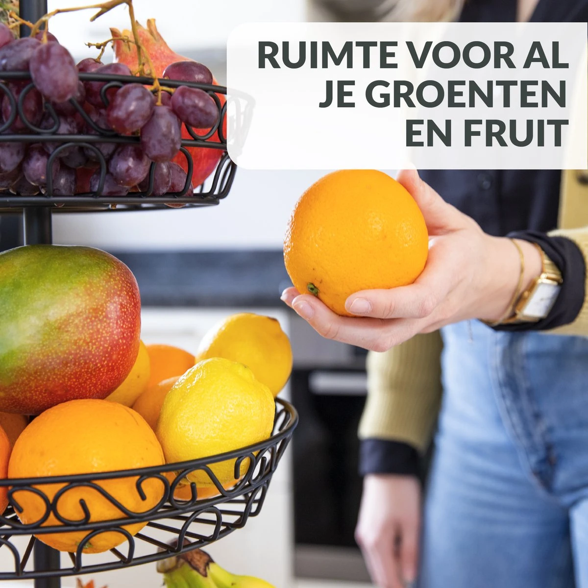 Chefarone Fruit Etagère 3 Laags - Fruitmand Metaal - Fruitschaal - Groentemand - Opberger - Zwart 4 Chefarone Fruit Etagère 3 Laags - Fruitmand Metaal - Fruitschaal - Groentemand - Opberger - Zwart - Afbeelding 4
