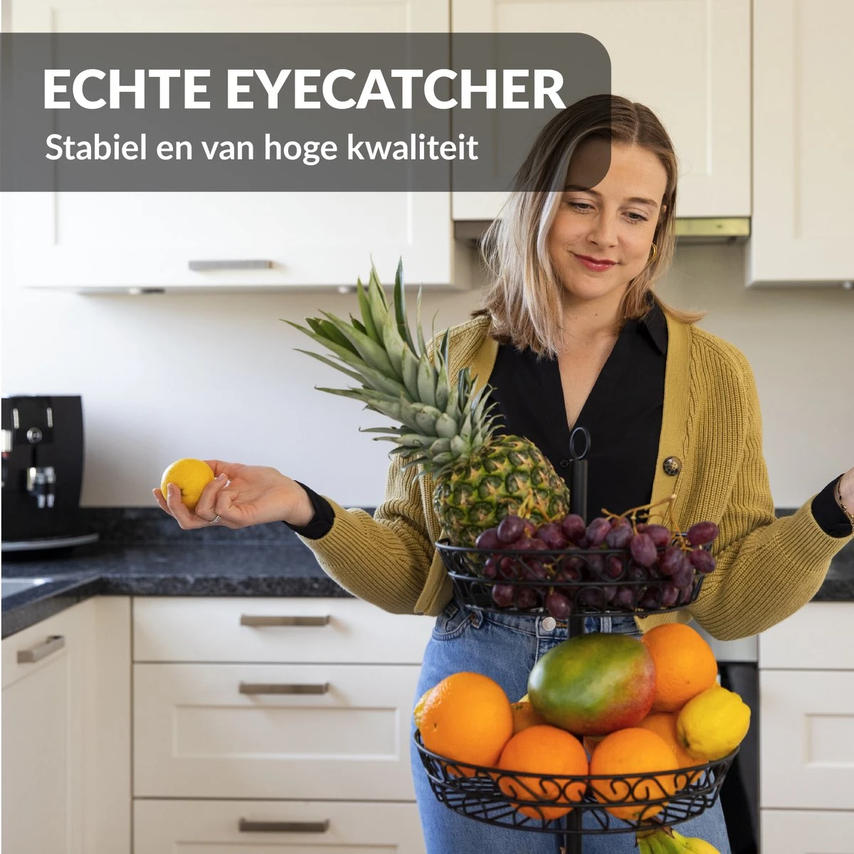 Chefarone Fruit Etagère 3 Laags - Fruitmand Metaal - Fruitschaal - Groentemand - Opberger - Zwart 5 Chefarone Fruit Etagère 3 Laags - Fruitmand Metaal - Fruitschaal - Groentemand - Opberger - Zwart - Afbeelding 5