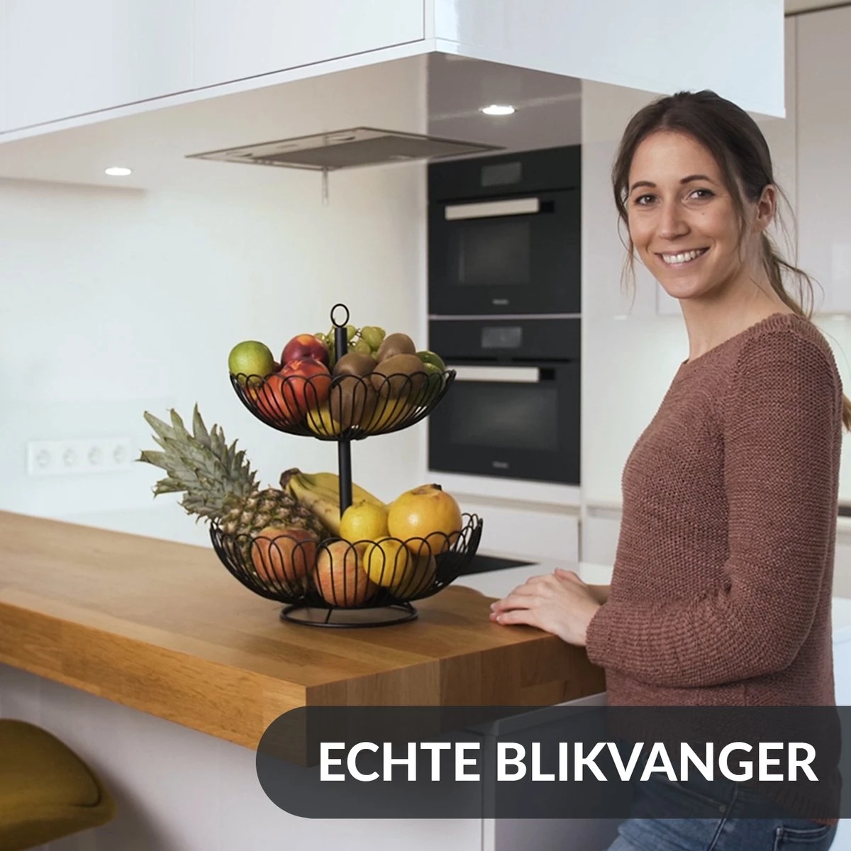 Chefarone Fruit Etagère 2 Laags - Fruitmand Metaal - Fruitschaal - Groentemand - Opberger - Zwart 3 Chefarone Fruit Etagère 2 Laags - Fruitmand Metaal - Fruitschaal - Groentemand - Opberger - Zwart - Afbeelding 3