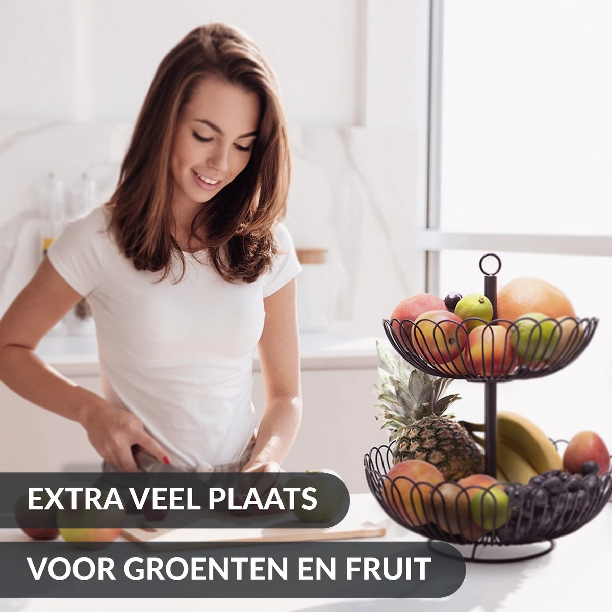 Chefarone Fruit Etagère 2 Laags - Fruitmand Metaal - Fruitschaal - Groentemand - Opberger - Zwart 6 Chefarone Fruit Etagère 2 Laags - Fruitmand Metaal - Fruitschaal - Groentemand - Opberger - Zwart - Afbeelding 6