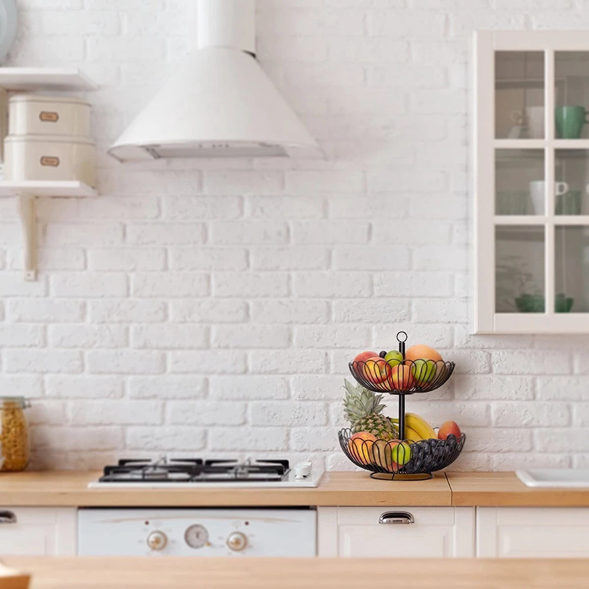 Chefarone Fruit Etagère 2 Laags - Fruitmand Metaal - Fruitschaal - Groentemand - Opberger - Zwart 7 Chefarone Fruit Etagère 2 Laags - Fruitmand Metaal - Fruitschaal - Groentemand - Opberger - Zwart - Afbeelding 7