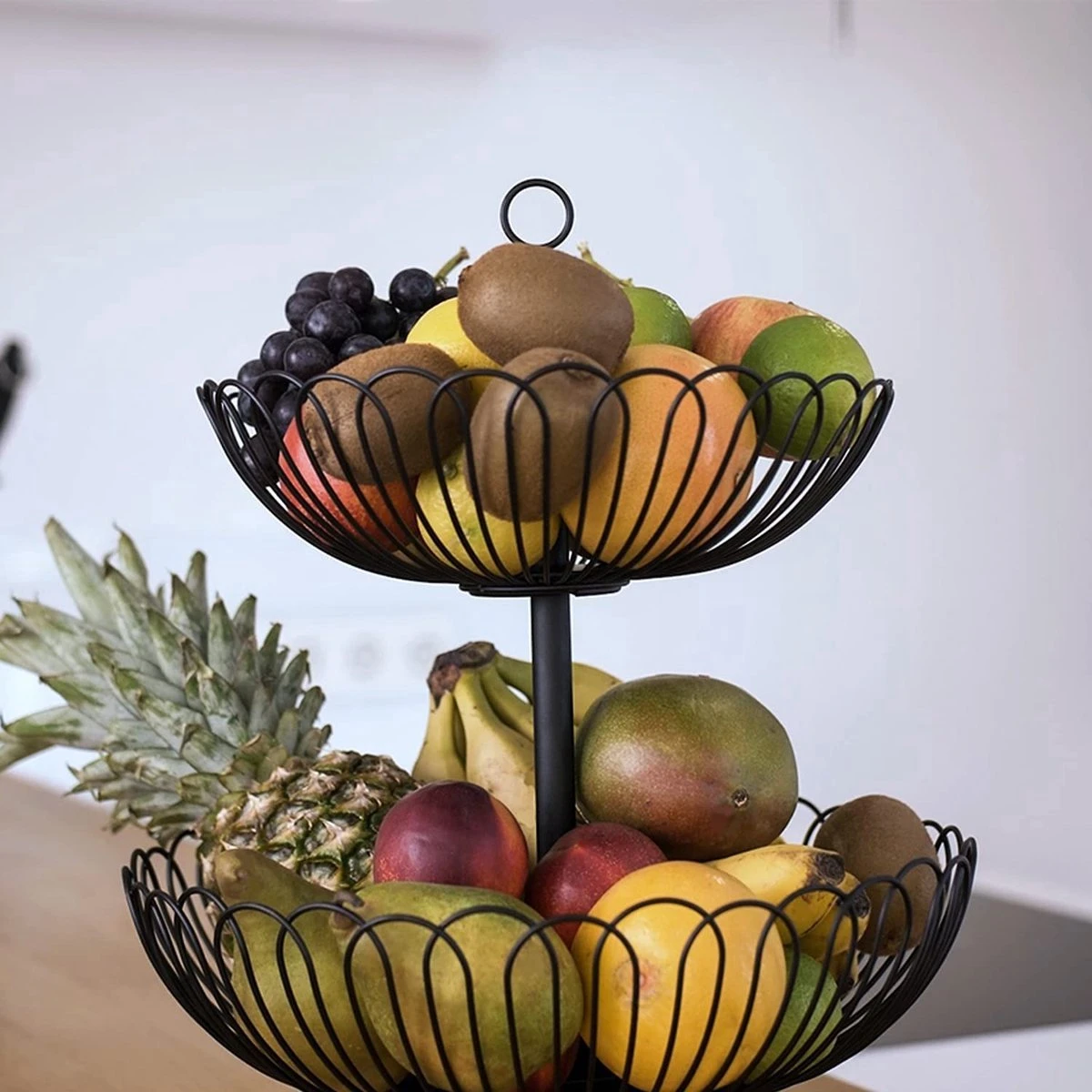 Chefarone Fruit Etagère 2 Laags - Fruitmand Metaal - Fruitschaal - Groentemand - Opberger - Zwart 10 Chefarone Fruit Etagère 2 Laags - Fruitmand Metaal - Fruitschaal - Groentemand - Opberger - Zwart - Afbeelding 10