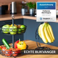 Chefarone Fruit Etagère Met Bananenstandaard - Fruitmand Metaal - Bananenhouder - Fruitschaal 2 Laags - Groentemand - Zwart -Merkloos Verkoopwinkel 1200x1200 2618