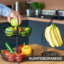 Chefarone Fruit Etagère Met Bananenstandaard - Fruitmand Metaal - Bananenhouder - Fruitschaal 2 Laags - Groentemand - Zwart -Merkloos Verkoopwinkel 1200x1200 2619