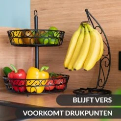 Chefarone Fruit Etagère Met Bananenstandaard - Fruitmand Metaal - Bananenhouder - Fruitschaal 2 Laags - Groentemand - Zwart -Merkloos Verkoopwinkel 1200x1200 2620