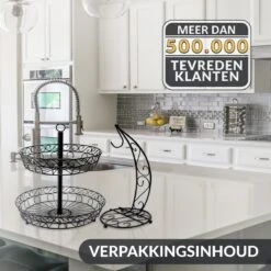 Chefarone Fruit Etagère Met Bananenstandaard - Fruitmand Metaal - Bananenhouder - Fruitschaal 2 Laags - Groentemand - Zwart -Merkloos Verkoopwinkel 1200x1200 2623