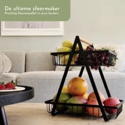 Clear Living - Fruitschaal Large - Fruitmand - Fruitschaal Zwart - Fruitschaal Metaal - Fruitschaal 2 Lagen - Zwart - Large -Merkloos Verkoopwinkel 1200x1200 2639