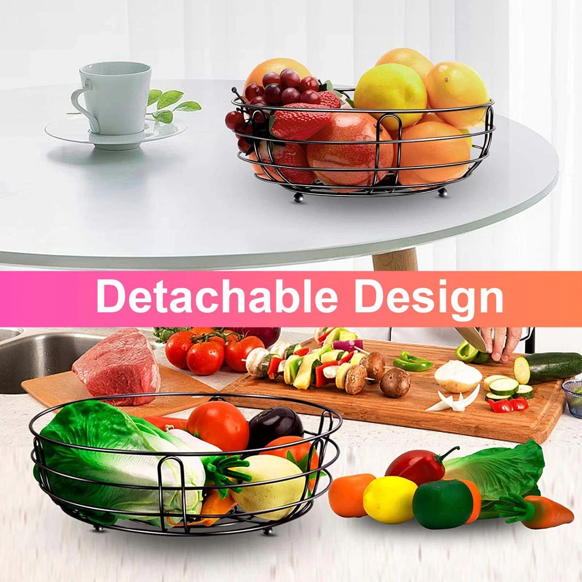 Fruitmand Met Bananenhanger - Fruitschaal - Fruitmand Hangend - Opbergmand - Fruitmand Met Banaanhouder - Fruitschalen - Fruitmanden - 2 Lagen - Valentijn 3 Fruitmand Met Bananenhanger - Fruitschaal - Fruitmand Hangend - Opbergmand - Fruitmand Met Banaanhouder - Fruitschalen - Fruitmanden - 2 Lagen - Valentijn - Afbeelding 3