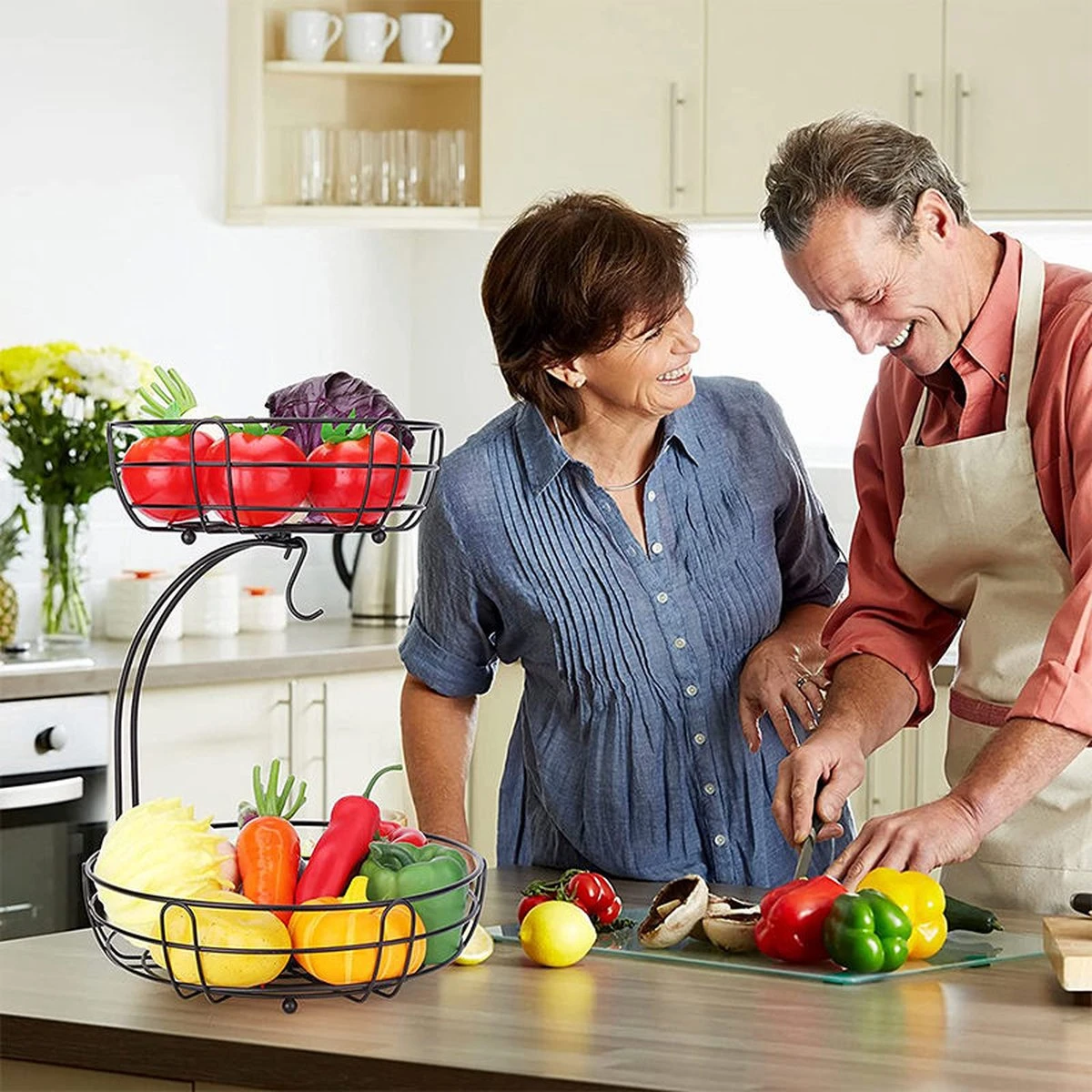 Tranic Fruitschaal - Fruitmand - Zwart Metaal - Etagere - Keuken Organizer 2 Tranic Fruitschaal - Fruitmand - Zwart Metaal - Etagere - Keuken Organizer - Afbeelding 2